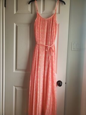 Old Navy Coral Pleated Spaghetti-Strap Maxi Dress with Tie
